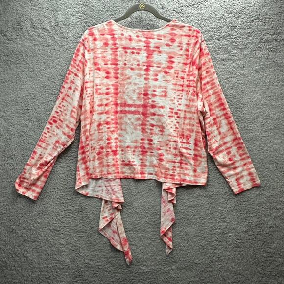 Belle by Kim Gravel XL Pink White Flowy Cardigan Open Front Lightweight Vacation - Picture 4 of 9